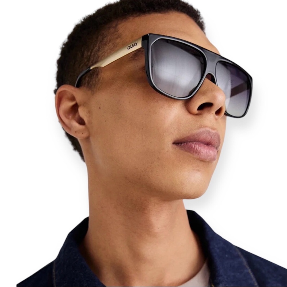 QUAY No Curfew Sunglasses Polarized Black Gold Frame Smoke Gradient Lens Unisex - Picture 9 of 15